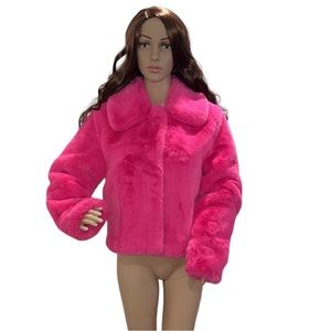 SO® Faux Barbie Pink Fur Collar Cropped Jacket - Warm, Trendy & Comfortable